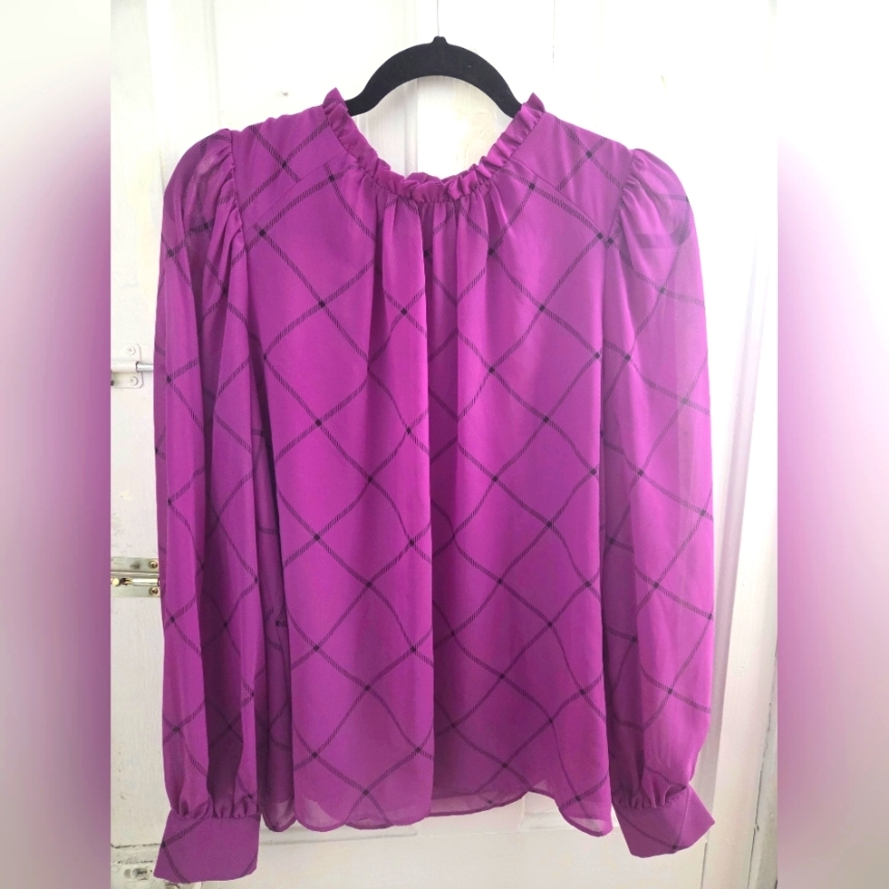 Worthington Elegant Purple Print Lined Women's Top In Size Small